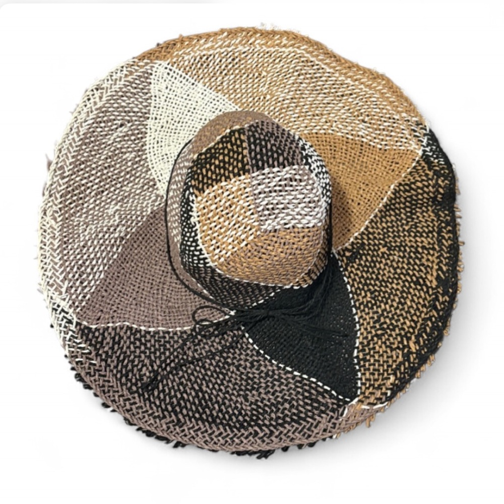 NWT Anthropologie Black and Brown Woven Straw Floppy Wide Brim Hat